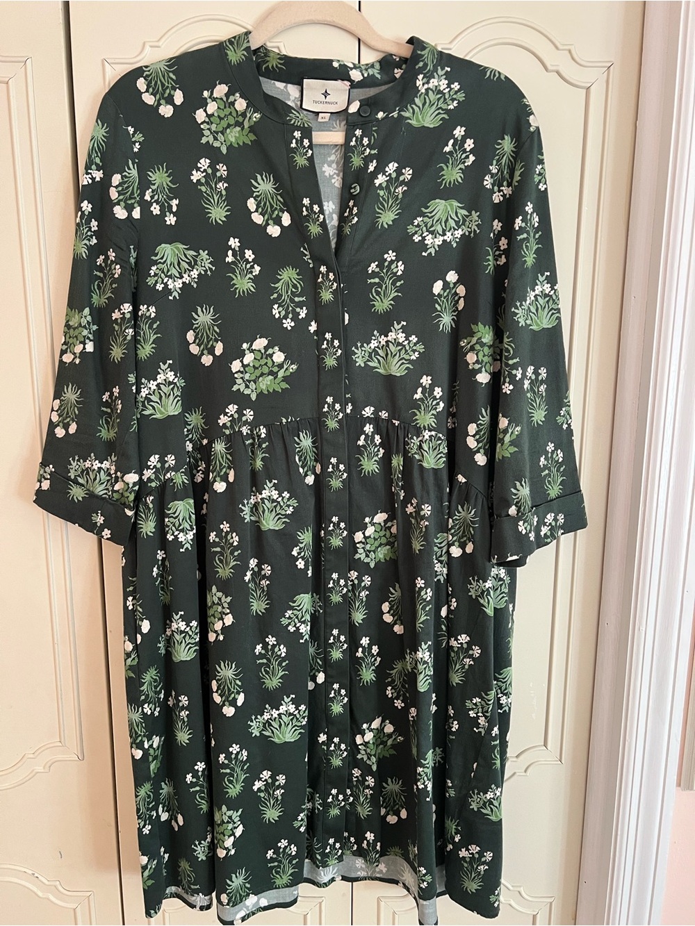 Tuckernuck Dark Green Floral Royal Shirt Dress